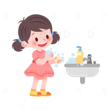 矢量插画卫生健康香皂洗手的女孩1