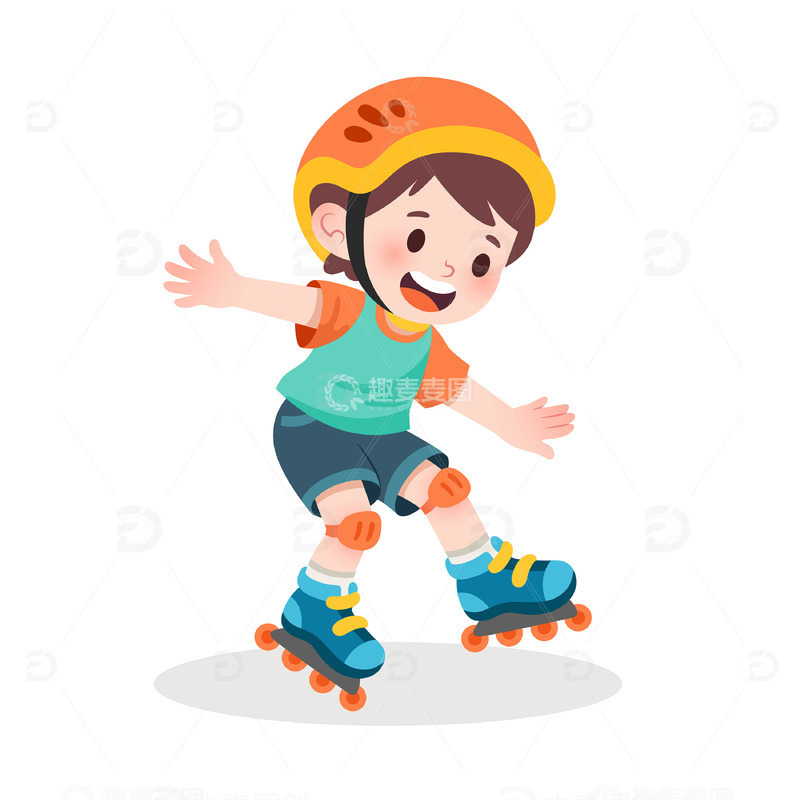 扁平风运动轮滑男孩兴趣爱好人物矢量插画