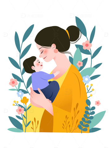 矢量插画妈妈抱着孩子母亲节素材