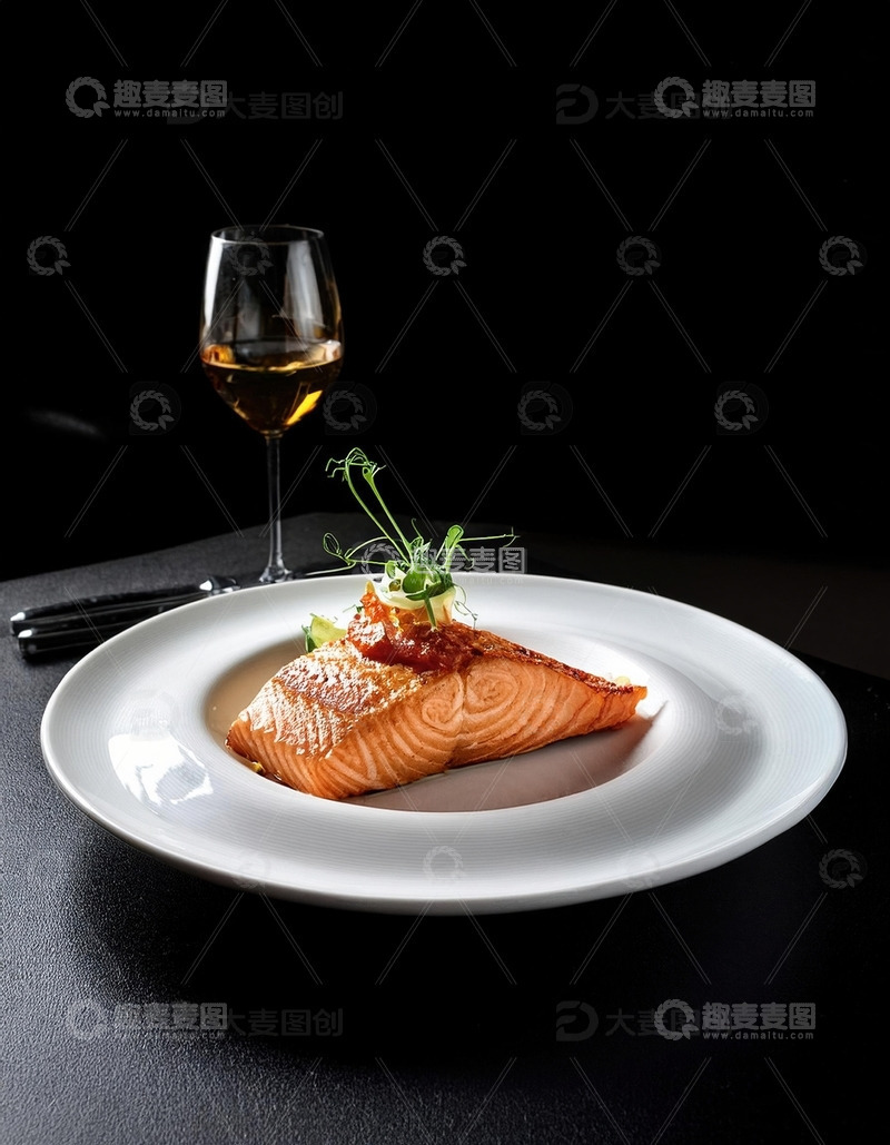 高清大图下载【趣麦麦图】西餐厅餐桌上的三文鱼10