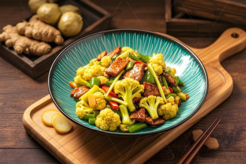 美食摄影菜花炒肉片