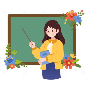 扁平风课堂手拿教鞭上课的女老师人物矢量插画