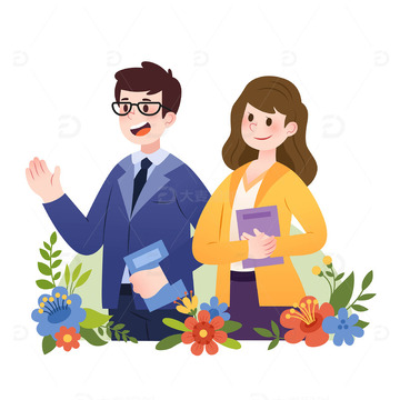 扁平风男女老师职业学校教育者人物矢量插画