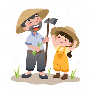 扁平风农民伯伯和女孩劳动者人物矢量插画