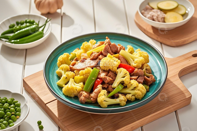 美食摄影菜花炒肉片1
