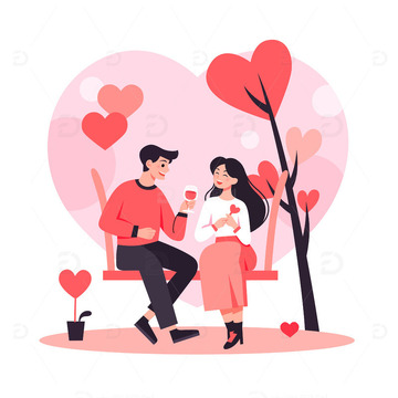 扁平风正在约会的热恋男女情侣人物矢量插画1