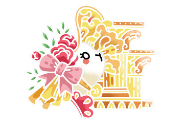 欧式兔子蝴蝶结黄色系免扣元素插画