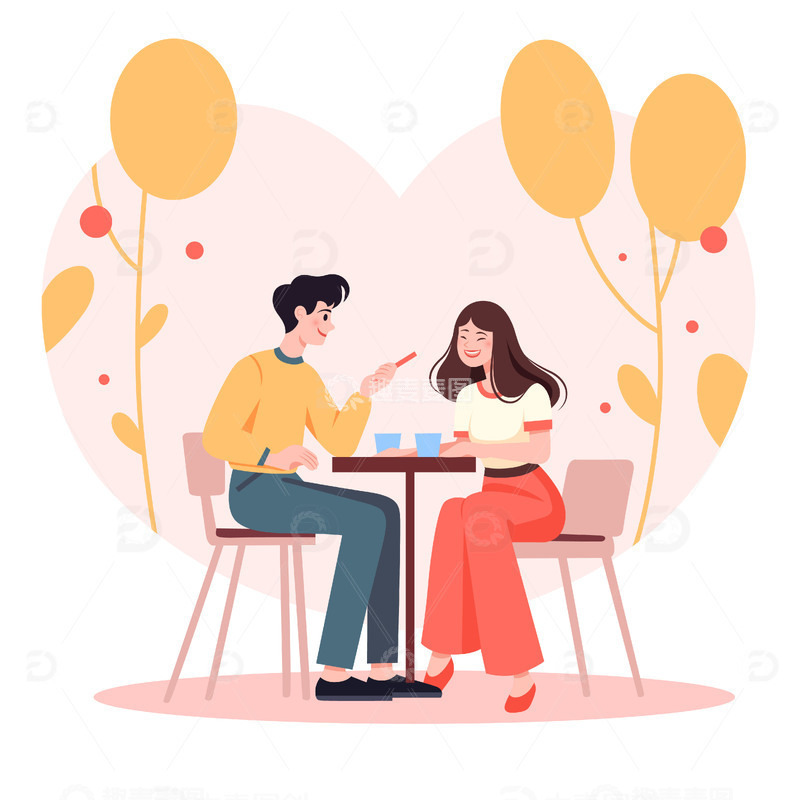源文件下载【趣麦麦图】-扁平风正在约会的热恋男女情侣人物矢量插画