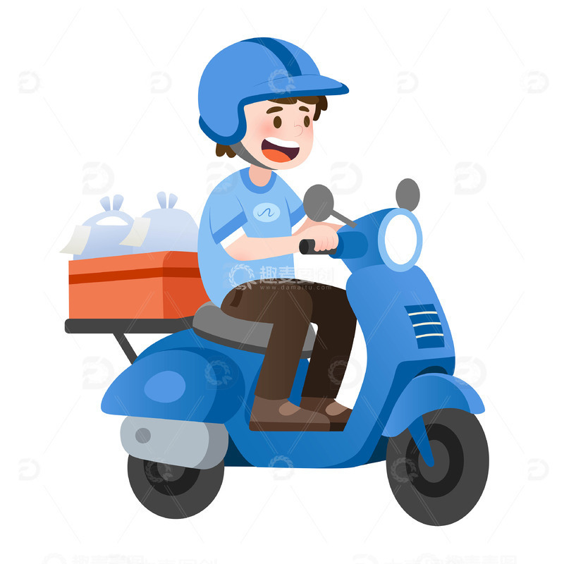 源文件下载【趣麦麦图】扁平风送餐骑车的外卖员职业人物矢量插画