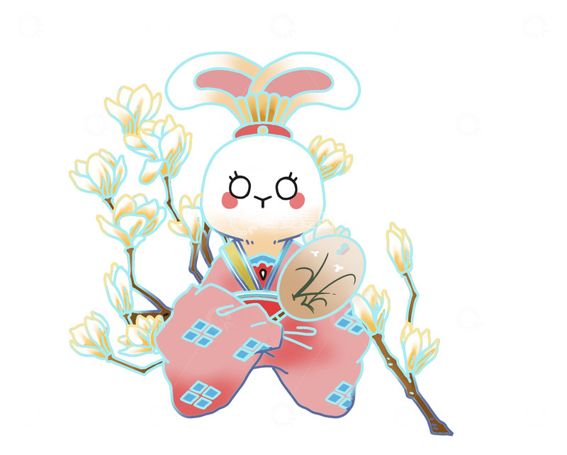 新中国风兔子元素免扣插画