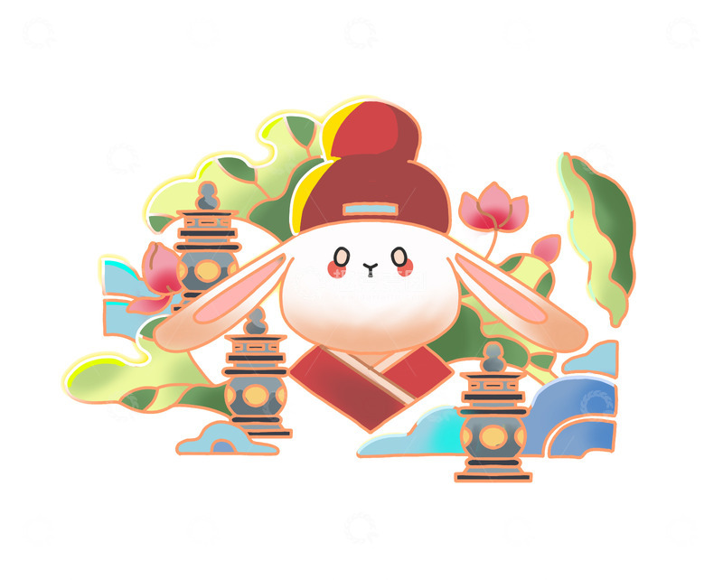 杭州元素兔子免扣元素插画