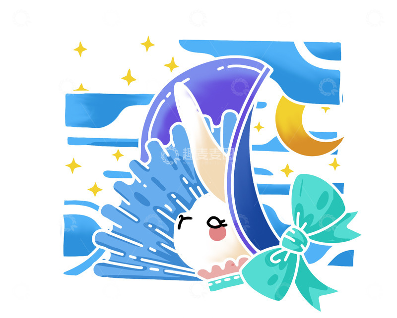 简约新国风兔子元素免扣插画