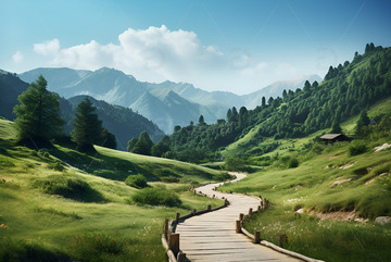 山林中的木头栈道