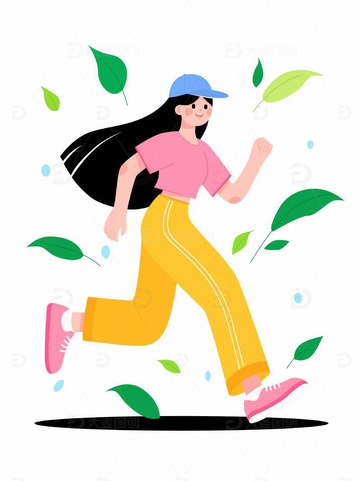 卡通女孩跑步素材运动矢量扁平风插画