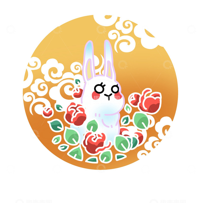 圆形图案兔子中国风免扣元素