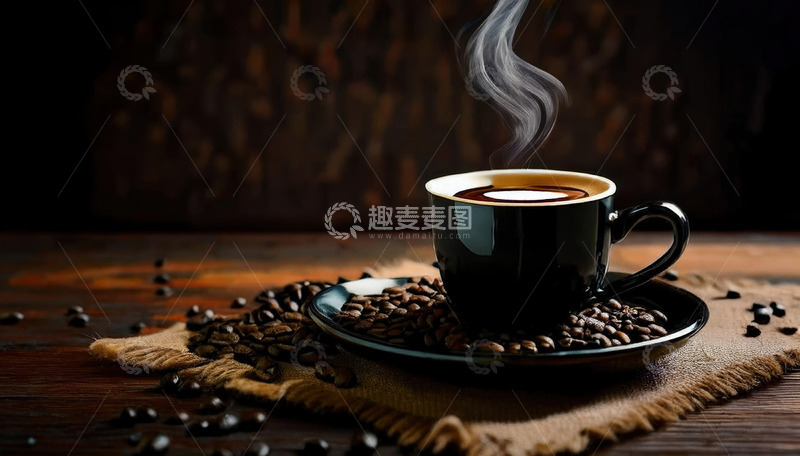 高清大图下载【趣麦麦图】咖啡时光：复古木桌上的香浓咖啡