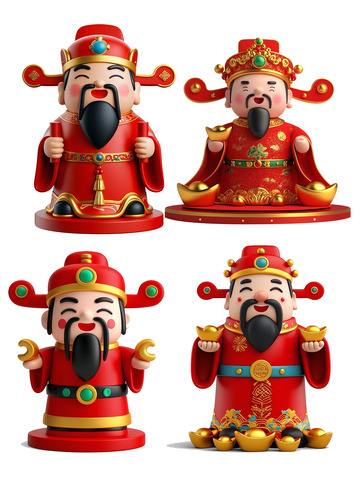 新年3D立体财神爷元素