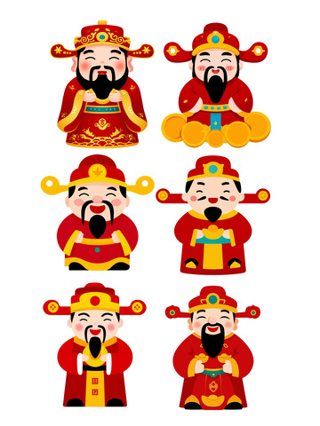 卡通扁平财神爷元素