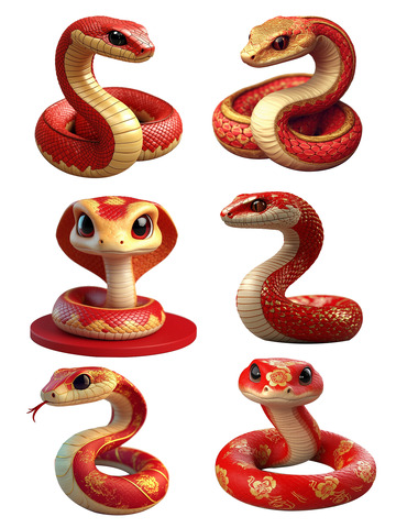 新年红色立体蛇蛇年元素