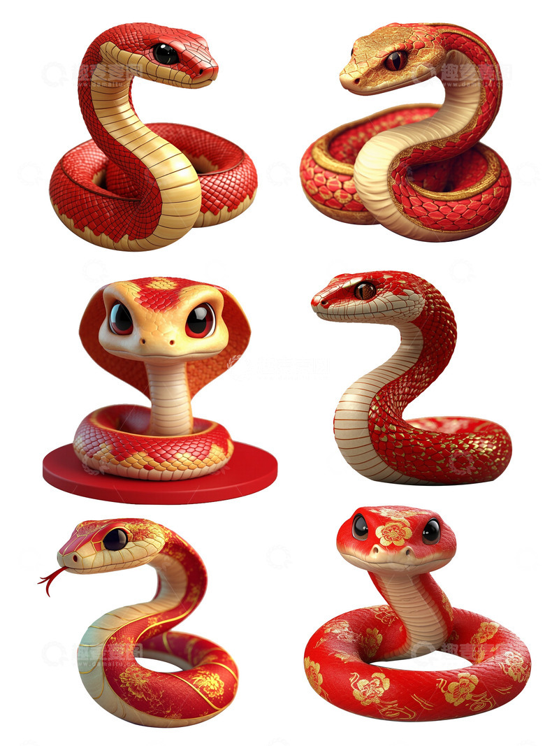 新年红色立体蛇蛇年元素