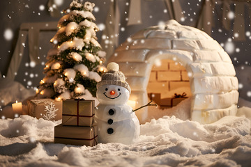 圣诞节雪屋和雪人1