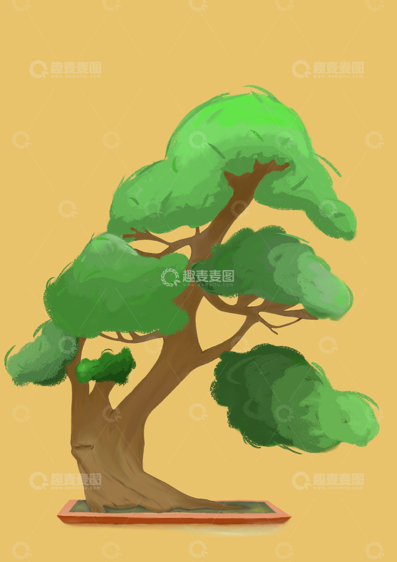 源文件下载【趣麦麦图】迎客松盆栽平面