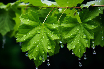 绿叶上滴落的雨滴