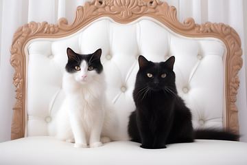 两只坐在床上的小猫