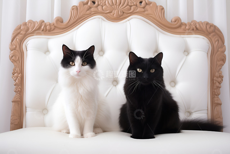 高清大图下载【趣麦麦图】两只坐在床上的小猫