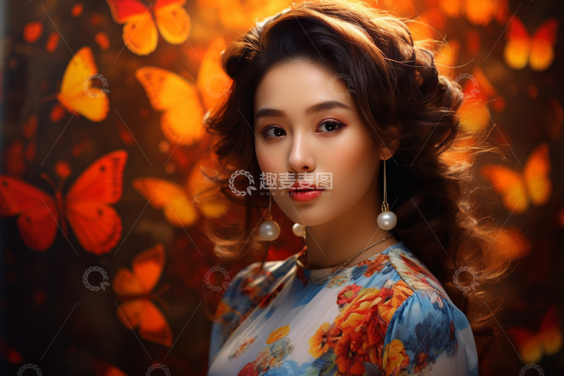 高清大图下载【趣麦麦图】蝴蝶和美女写真