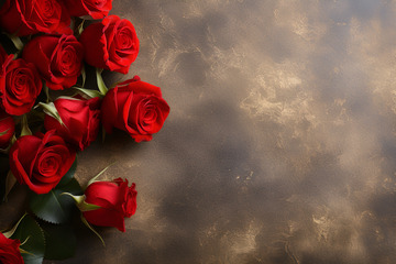 放在桌面上的红色玫瑰花