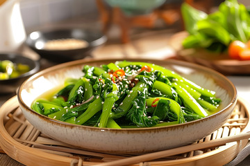 一盘凉拌新鲜油菜