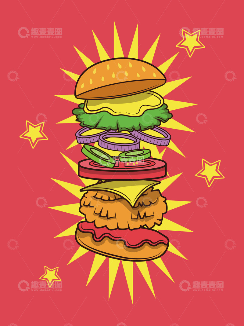 源文件下载【趣麦麦图】汉堡矢量插图