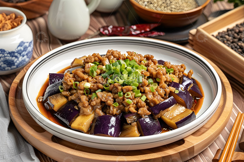 高清大图下载【趣麦麦图】-一盘肉末炒茄子