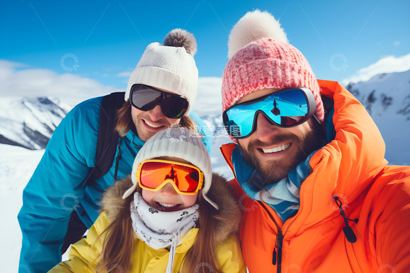 高清大图下载【趣麦麦图】滑雪的一家三口