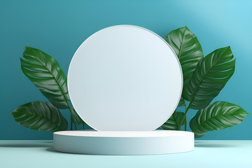 电商绿叶圆台背景