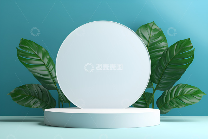 电商绿叶圆台背景