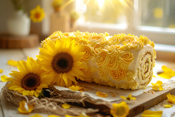 葵花奶油蛋糕美食