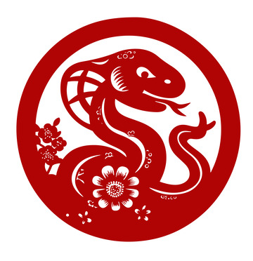 蛇年春节窗贴，剪纸风，红色