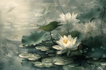 墨色池塘里的荷花