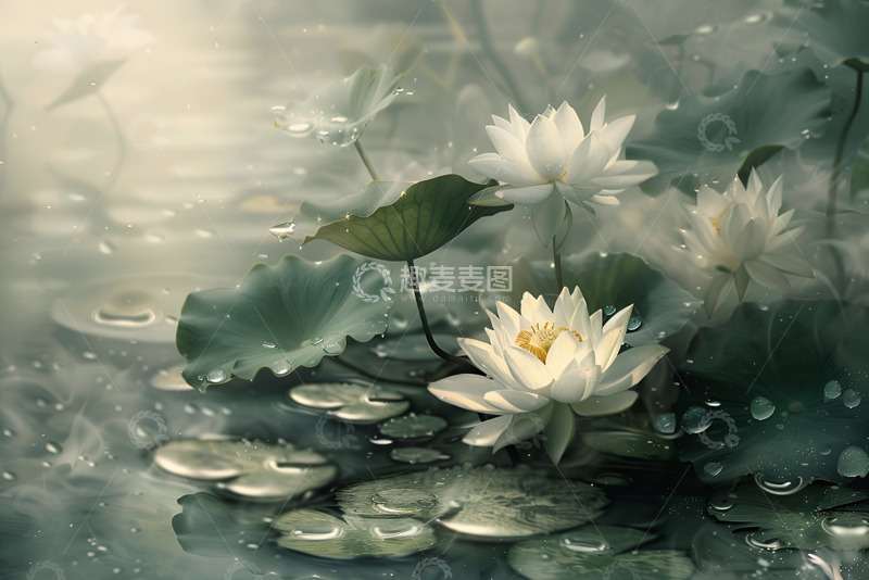 高清大图下载【趣麦麦图】墨色池塘里的荷花