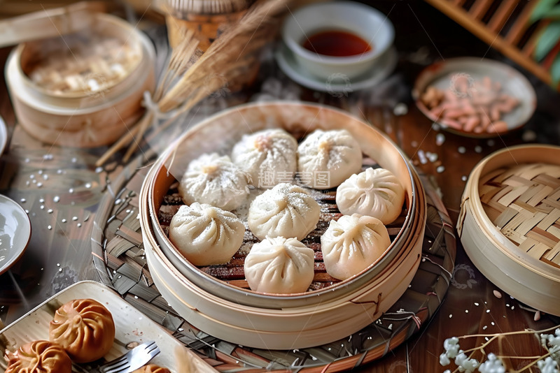 高清大图下载【趣麦麦图】一蒸笼包子美食