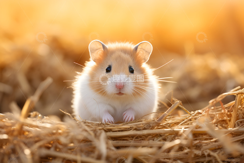高清大图下载【趣麦麦图】稻草丛里的小仓鼠