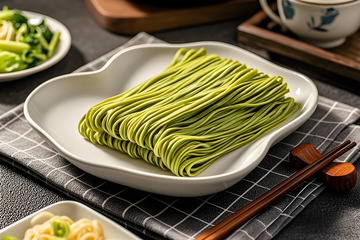 菠菜面条摄影图