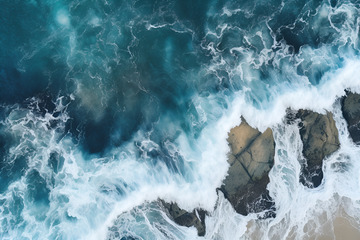 深蓝色大海岩石