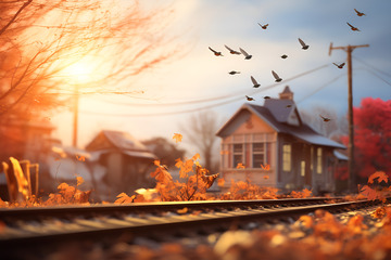 乡村小镇里的火车轨道