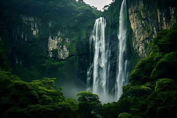 岩石上飞流而下的瀑布