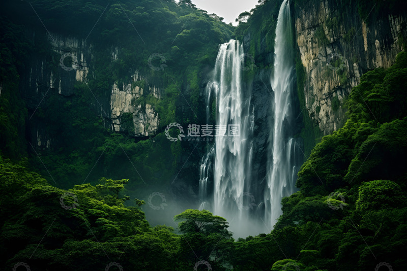 高清大图下载【趣麦麦图】岩石上飞流而下的瀑布