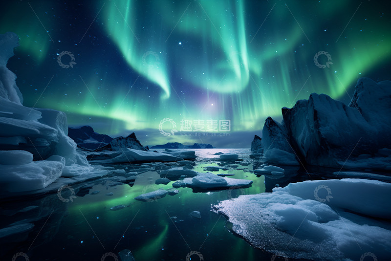 高清大图下载【趣麦麦图】冰川上的极光