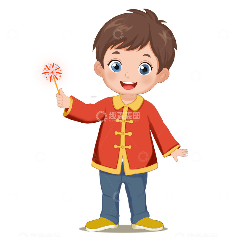 源文件下载【趣麦麦图】放烟花的男孩